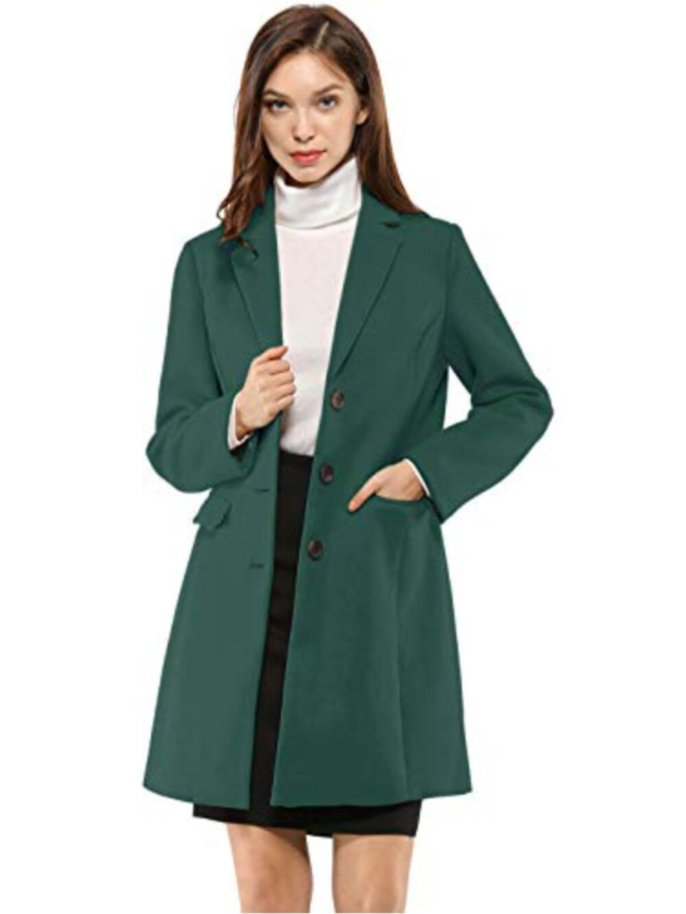 Allegra K Women's Peacoat Winter Overcoat Notched Lapel Fully Lined